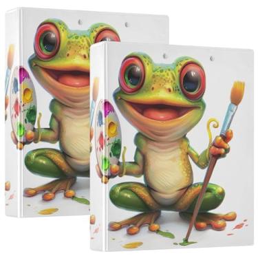 Imagem de Fichários fofos de paleta de sapo de desenho animado de 3,8 cm, 3 argolas, 200 folhas, fichário de anel redondo, fichário de escritório, pacote com 2