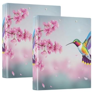 Imagem de Fichário de 3 anéis de flor de cerejeira rosa beija-flor de cerejeira com 3 argolas comporta 200 folhas fofo fichário de prancheta floral redondo para apresentação, 31,5 x 27 x 6 cm, 1 pacote