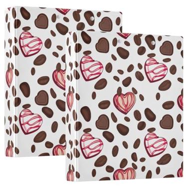 Imagem de Chocolate coração grãos de café brancos 3 anéis 1,5 polegadas agarrar 200 folhas fofas 3 pastas de anel floral redondo fichário de escritório, 31,5 x 27 x 6 cm, 1 pacote