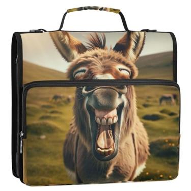 Imagem de 3 fichários de 3 anéis, anel D de 3,8 cm engraçado, fichário com zíper de burro rindo, fichário organizador com alça, bolsa de ensino médio, portfólio de documentos e estojo, suporte de pasta de anel