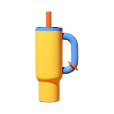 Imagem de Caneca Térmica Grande De Aço Inoxidável De 40oz Com Canudo E Alça Para