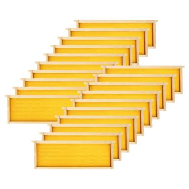 Imagem de Honey Lake Kit de 20 molduras de colmeia média com bases de plástico revestidas de cera de abelha de grau alimentício e molduras de madeira duráveis não montadas (amarelo)