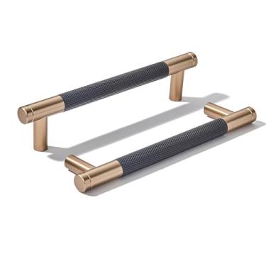 Imagem de khtumeware Pacote com 10 puxadores de alumínio de 128 mm serrilhado preto e bronze champanhe puxadores de gaveta puxadores de gaveta ferragens de cozinha puxadores de cozinha para armários puxadores