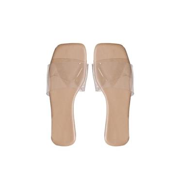 Imagem de Sandália feminina de bico quadrado transparente de verão sem cadarço, Marrom, 37