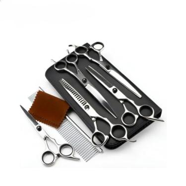 Imagem de Kit 5 Tesoura Pente Pet Shop Profissionais Tosa 7 Polegadas | Conjunto Completo para Tosadores, Canis e Salões de Beleza Animal