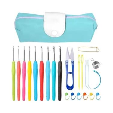 Imagem de Kit De Agulhas De Tricô Com Cabo De Borracha Colorido, Clips De Costur