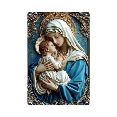 Imagem de Placa Religiosa De Alumínio Madonna Para Decoração Interna, Pré-Furada