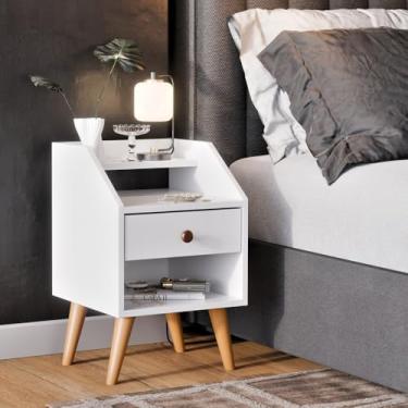 Imagem de Mesa De Cabeceira Para Quarto Pés Retro Criado 1 Gaveta Cores (DAKOTA-BRANCO)