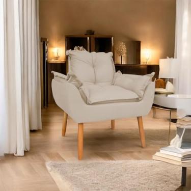 Imagem de Poltrona Decorativa em Suede com Pés de Madeira - Design Moderno para Sala e Quarto, Confortável e Elegante(Bege)