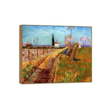 Imagem de Vincent van Gogh Famosa pintura em tela de arte de parede pronta para pendurar. Caminho através do prado. Imagem em moldura de madeira para decoração de sala de estar 60 x 75 cm 24 x 29 pol