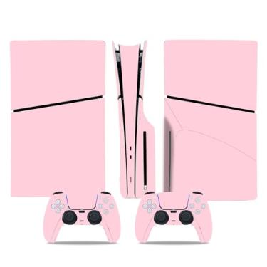 Imagem de Película de decalque para disco Ps5, capa adesiva de vinil de corpo inteiro para console e controle PlayStation 5 (edição de disco PS5, Blue Lightning) (rosa puro, disco fino para PS5)