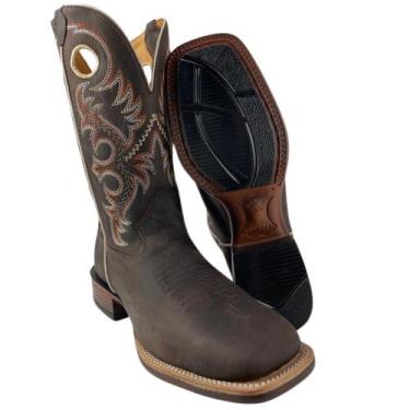 Imagem de Bota Texana Masculina Original Goyazes Couro Dallas Marrom Café Bico Q