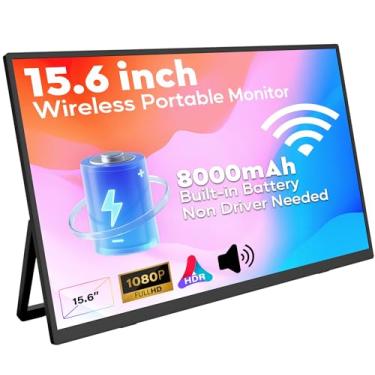 Imagem de Battery Wireless Portable Monitor, 8000mAh 15.6" 1080P IPS USB-C/HDMI Second Screen, Built-in Speakers, Support AirPlay/Miracast for Laptop/Phone/Tablet/Switch/Xbox