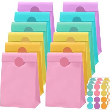 Imagem de Nezyo Pacote com 30 sacos de papel coloridos para presente com adesivos, 5,1 x 7,1 x 23 cm, sacos de papel pastel para lembrancinhas de festa, casamento, aniversário, doces, doces, suprimentos para