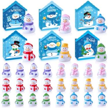 Imagem de Soulchen 24 Sets Mini Resin Snowman with House Box Gifts Mini Christmas Snowman Figurines Xmas Micro Landscape Tiny Ornament for Christmas DIY Crafts Winter Holiday Xmas Party Decorations (Snowmen)