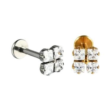 Imagem de Brincos De Piercing Corporal Em Titânio Puro 16G Com Flor De Trevo Par