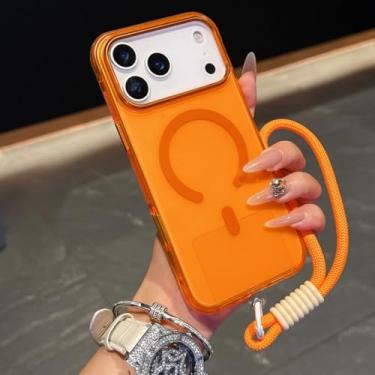 Imagem de SFDSUH Capa magnética fosca de luxo para iPhone 16 Pro Max, translúcida e fosca, com carregamento sem fio e à prova de choque (para iPhone 16 Pro Max/Laranja)