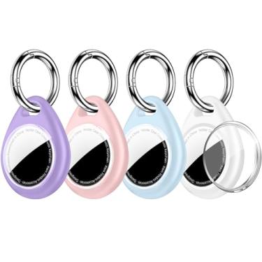 Imagem de MOLOPPO À prova d'água para suporte AirTag para Apple – Pacote com 4 capas para AirTag, capa protetora com chaveiro seguro [ajuste firmemente] [Segure firmemente] Acessórios para rastreador GPS, rosa