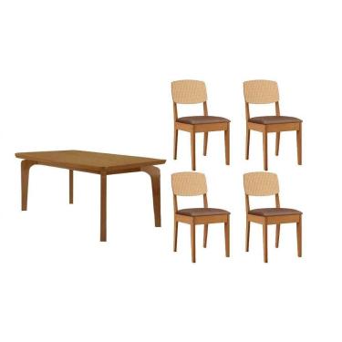 Imagem de Sala Jantar Mesa Londrina Tampo Curvo 120cm+4 Cadeiras Havana Naturale - Corano Capuccino - Rufato