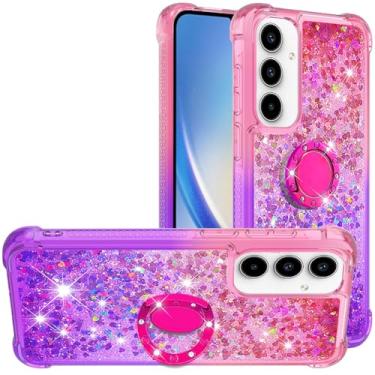 Imagem de Monwutong Capa de ajuste fino para Samsung Galaxy A36, capa de anel magnético de TPU com efeito areia movediça brilhante, quatro cantos, capa de proteção antiqueda pesada para Galaxy A36, rosa roxo