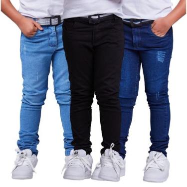 Imagem de Kit 3 Calça Infantil Skinny Menino - Daze Modas, Preto jeans escuro je