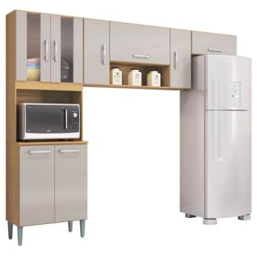 Imagem de Armário de Cozinha Compacta 244cm 8 Portas Livy P11 Damasco/Off White 