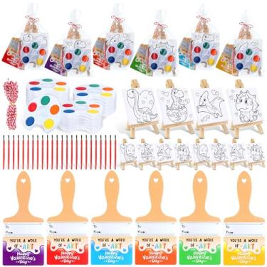 Imagem de Skyygemm 24 conjuntos de presentes de dia dos namorados para crianças, cartões de dia dos namorados, mini painel de tela de pintura com cavalete de madeira, kit de pincéis de tintas em aquarela para