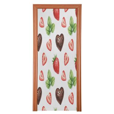 Imagem de ATTX Capa para porta da frente de morangos de chocolate - Decoração de férias de tecido elástico lavável para festas, casa, decoração de porta da frente, 36 x 98 polegadas (766)