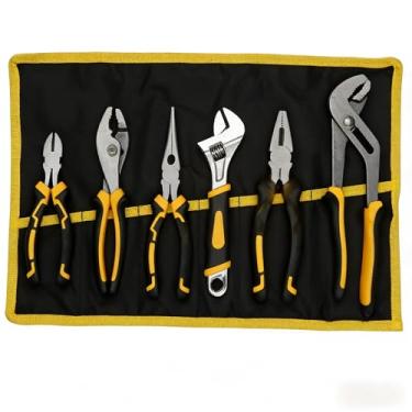 Imagem de Conjunto de 6 peças, alicate de bomba de água de 25,4 cm, junta deslizante/alinhador/alicate de nariz longo chave ajustável de 20 cm na diagonal de 15,2 cm com bolsa de armazenamento amarela PT137C