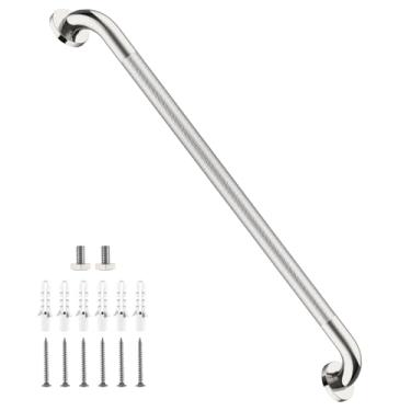 Imagem de Barra de apoio cromada polida de 81 cm, barra antiderrapante iHansee para banheiro com aderência serrilhada, corrimão de segurança de aço inoxidável para banheira, guidão de chuveiro montado na parede