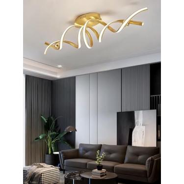 Imagem de Luminária de teto LED dimerizável, luminária de teto moderna com altura ajustável, design em espiral, com controle remoto, iluminação decorativa para sala de estar, quarto e sala de jantar (
