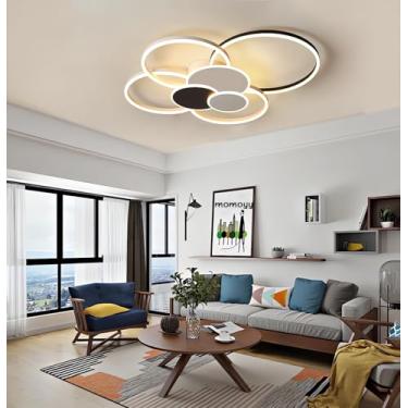 Imagem de Luminária de teto LED moderna para sala de estar, lustre com regulagem de intensidade e controle remoto (3000k-6500k), 100w, alta potência, luminosidade, ideal para quarto (preta, 100cm)
