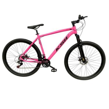 Imagem de Bicicleta Aro 29 KSW XLT 21 V MTB Index Disco Mecânico Suspensão 80mm Unissex (Rosa Chiclete/Preto, 19)