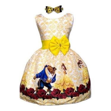 Imagem de Vestido Infantil Temático Princesa E A Fera Luxo Dourado  - Pequenos E