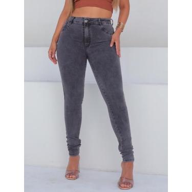 Imagem de Calça Skinny Feminina Marmorizada Preta/Cinza/Chumbo Cintura alta lycr