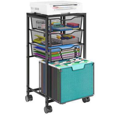 Imagem de Sbanmao Carrinho de arquivo com 4 gavetas, armário de arquivo móvel sob a mesa com rodas, armários de arquivo para escritório em casa, organizador de pastas de arquivos suspensos, suporte para