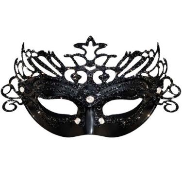 Imagem de Máscara Metálica Glitter Veneziana Carnaval Fantasia Luxo Cor:Preto - 