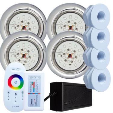Imagem de Kit 4 Refletores Led 18w RGB Inox e Comando para Iluminação Piscina Fi
