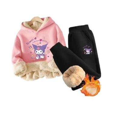 Imagem de Conjunto De Moletom De Inverno Sanrio Kuromi Para Meninas, Com Forro D