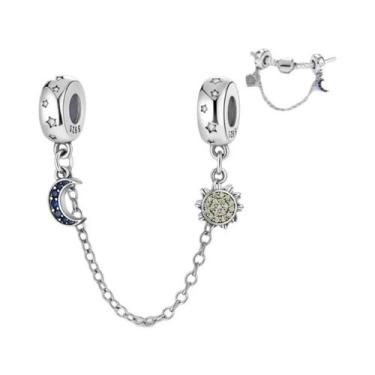 Imagem de Pingente De Cadeia De Segurança Sol E Lua Em Prata Esterlina 925 Para 