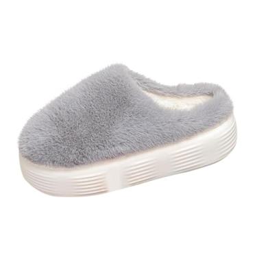Imagem de Pantufas femininas casuais e versáteis para uso interno com sola confortável para outono e inverno, Cinza, 34