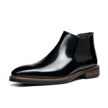 Imagem de Chelsea Botas masculinas de couro legítimo, sem cadarço, com painéis laterais elásticos, confortáveis para escritório e viagens urbanas, Preto, 40
