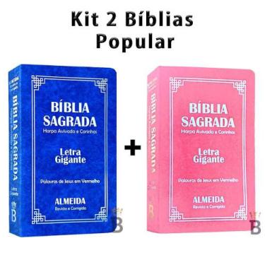 Imagem de Kit 2 Biblias Sagrada Letra Gigante Luxo Popular- Azul e Rosa - Com Ha