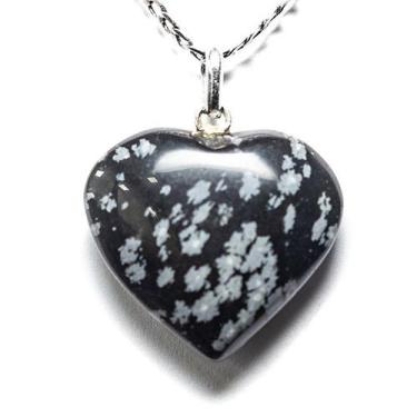 Imagem de Colar Coração Pedra Obsidiana Flocos de Neve Pino Prata 950 - Cristais