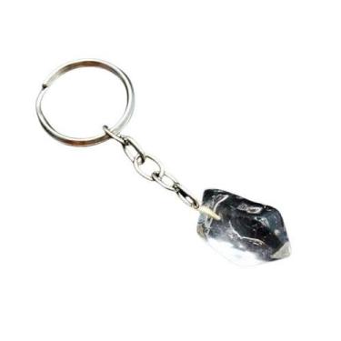 Imagem de Chaveiro Pedrinha Quartzo Cristal Rolada Natural Prateado - Cristaisde