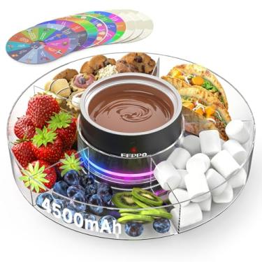 Imagem de FEPPO Conjunto de panela de fondue elétrica sem fio com luz de humor - 7 cartas de roleta e bandeja de servir destacável, máquina de derreter chocolate de 382 g, presente ideal para férias, família