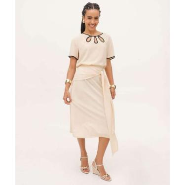 Imagem de Saia Feminina Midi Evasê Amarração Marisa Bege-15767, Bege, GG