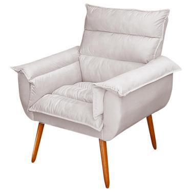 Imagem de Poltrona Decorativa Moderna Sala de Estar e Recepção Monza Pés Palito Veludo Bege - Desk Design