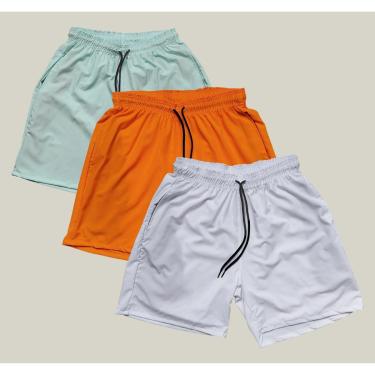 Imagem de Kit 3 Shorts Praia Masculino Elastano Premium WSS Branco Laranja e Verde Água-Masculino