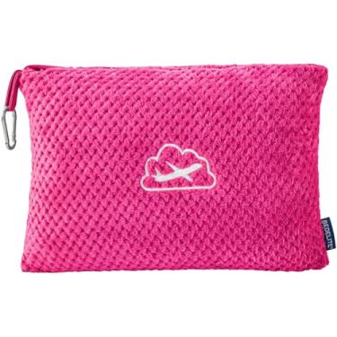 Imagem de BEDELITE Cobertor de viagem com bolsa, cobertor de lã jacquard ultramacio com manga de bagagem e clipe de mochila, cobertor de avião essencial de viagem, rosa choque